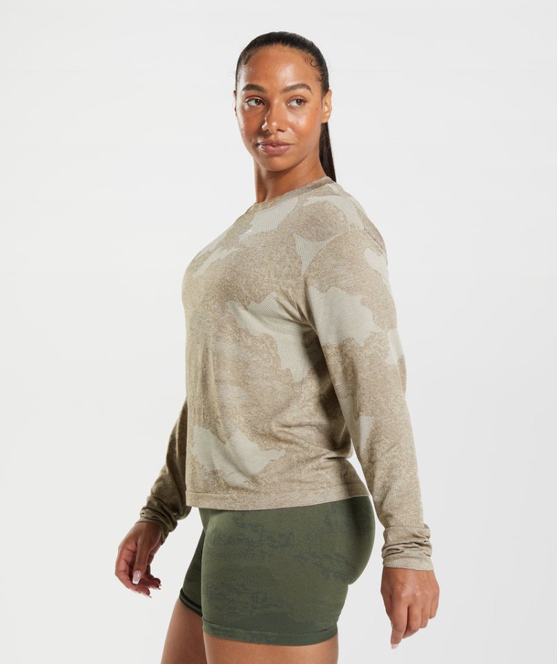 Women's Gymshark Adapt Camo Seamless Long Sleeve Top T-Shirts Grey | CA 7058NA